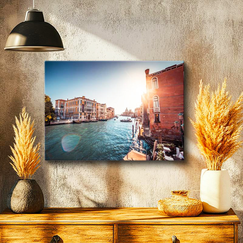 Yatay Kanvas Tablo Venedik Sular Şehri Güneşli Gün Şehir Mimari Tablo Ev Ofis Duvar Dekoru