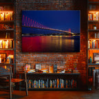 Yatay Kanvas Tablo Boğaz Köprüsü Kırmızı Gece Yansımaları Şehir Mimari Tablo Ev Ofis Duvar Dekoru