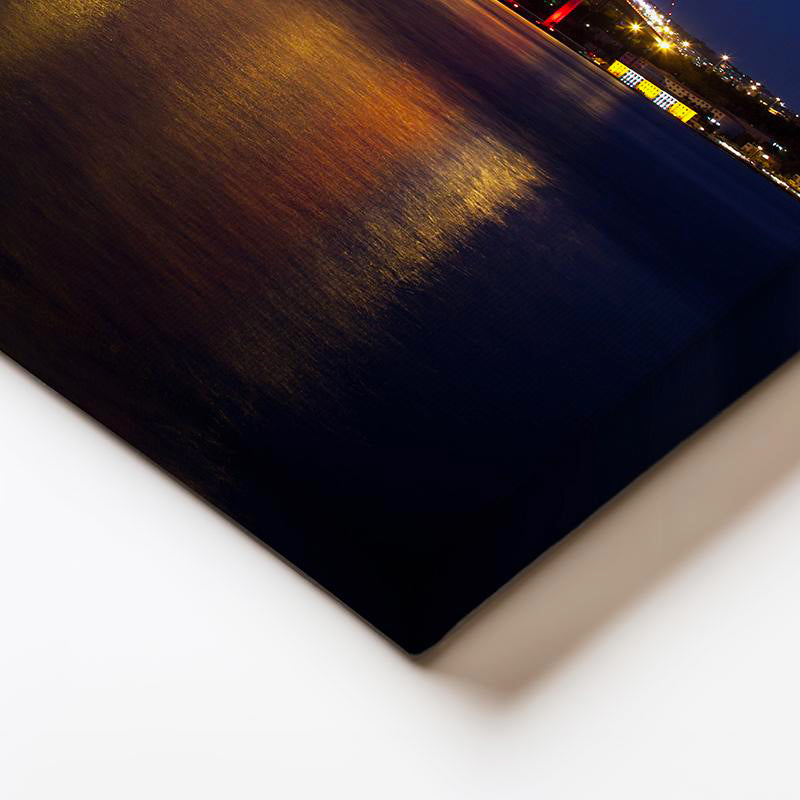 Yatay Kanvas Tablo Boğaz Köprüsü Kırmızı Gece Yansımaları Şehir Mimari Tablo Ev Ofis Duvar Dekoru