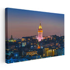 Yatay Kanvas Tablo Galata Kulesi Gece Şehir Işıltısı Şehir Mimari Tablo Ev Ofis Duvar Dekoru