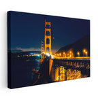 Yatay Kanvas Tablo Golden Gate Köprüsü Gece Çelik Ayaklar Şehir Mimari Tablo Ev Ofis Duvar Dekoru