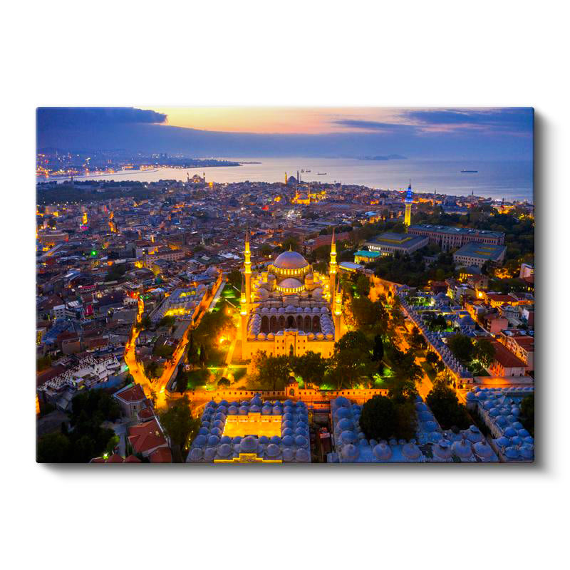 Yatay Kanvas Tablo Sultanahmet Camii ve Tarihi Yarımada Şehir Mimari Tablo Ev Ofis Duvar Dekoru