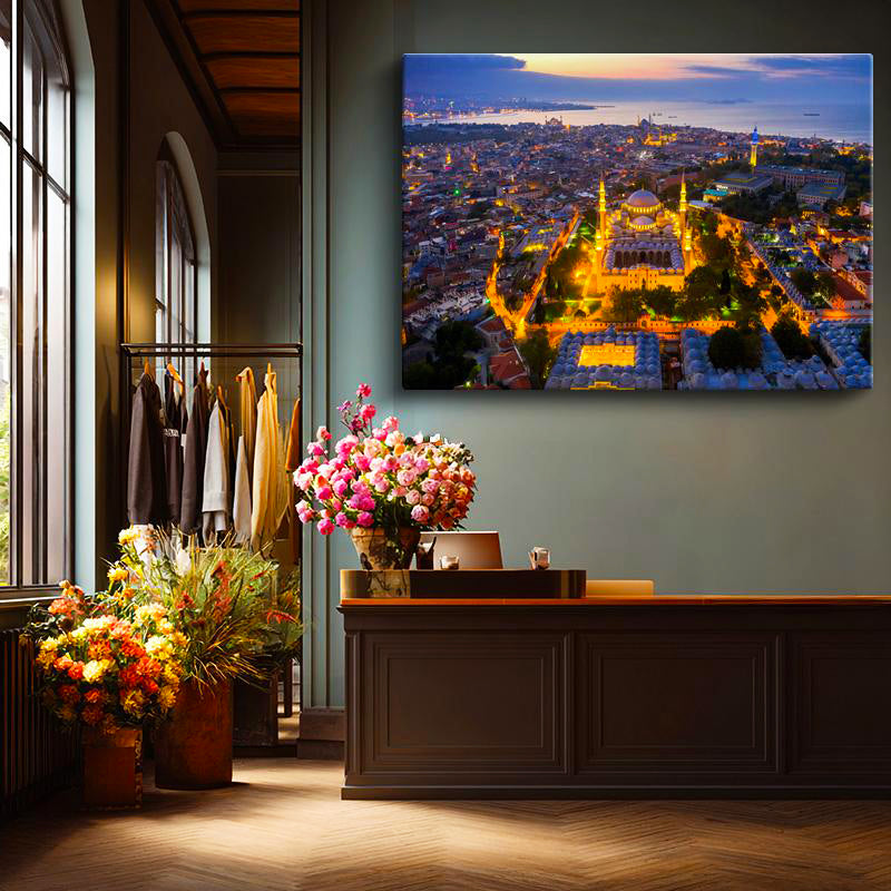 Yatay Kanvas Tablo Sultanahmet Camii ve Tarihi Yarımada Şehir Mimari Tablo Ev Ofis Duvar Dekoru