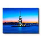 Yatay Kanvas Tablo Kız Kulesi Mavi Deniz ve Gün Batımı Şehir Mimari Tablo Ev Ofis Duvar Dekoru
