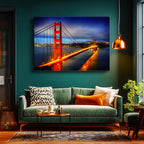 Yatay Kanvas Tablo Golden Gate Köprüsü Gece Trafiği Şehir Mimari Tablo Ev Ofis Duvar Dekoru