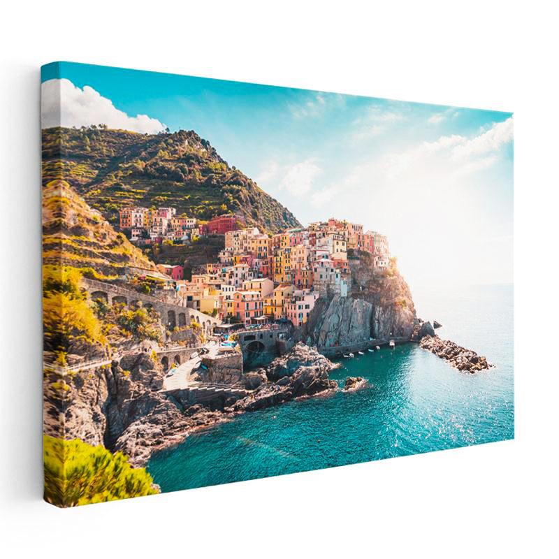 Yatay Kanvas Tablo Cinque Terre Kasabası Şehir Mimari Tablo Ev Ofis Duvar Dekoru