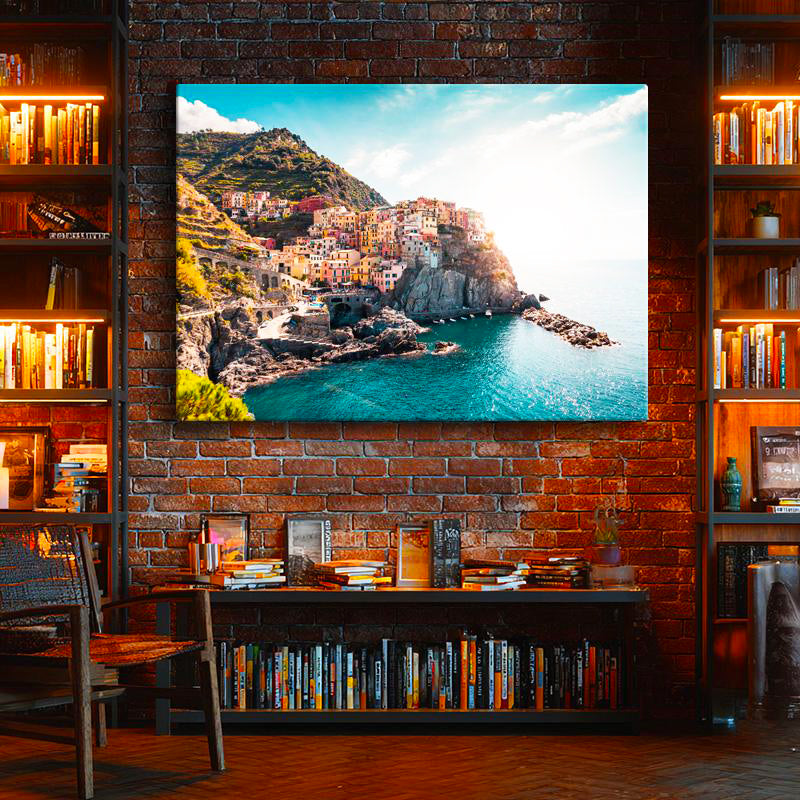 Yatay Kanvas Tablo Cinque Terre Kasabası Şehir Mimari Tablo Ev Ofis Duvar Dekoru