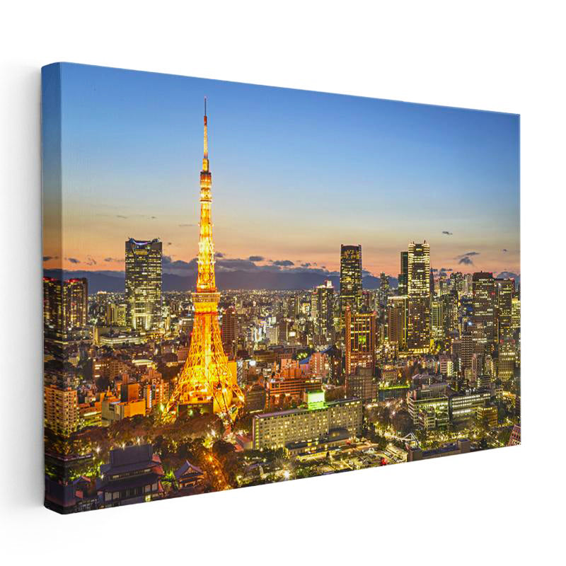 Yatay Kanvas Tablo Tokyo Kulesi ve Gökdelenler Şehir Mimari Tablo Ev Ofis Duvar Dekoru