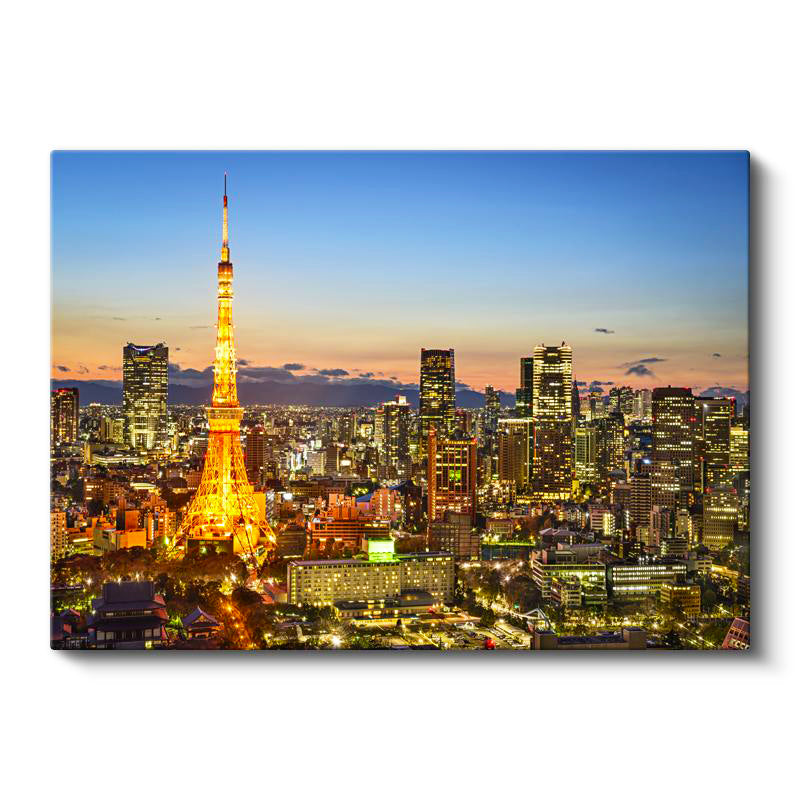 Yatay Kanvas Tablo Tokyo Kulesi ve Gökdelenler Şehir Mimari Tablo Ev Ofis Duvar Dekoru