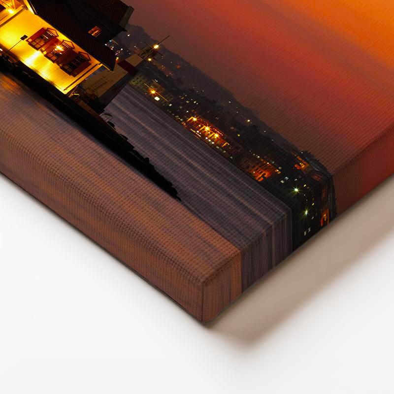 Yatay Kanvas Tablo Kız Kulesi ve İstanbul Silüeti Şehir Mimari Tablo Ev Ofis Duvar Dekoru