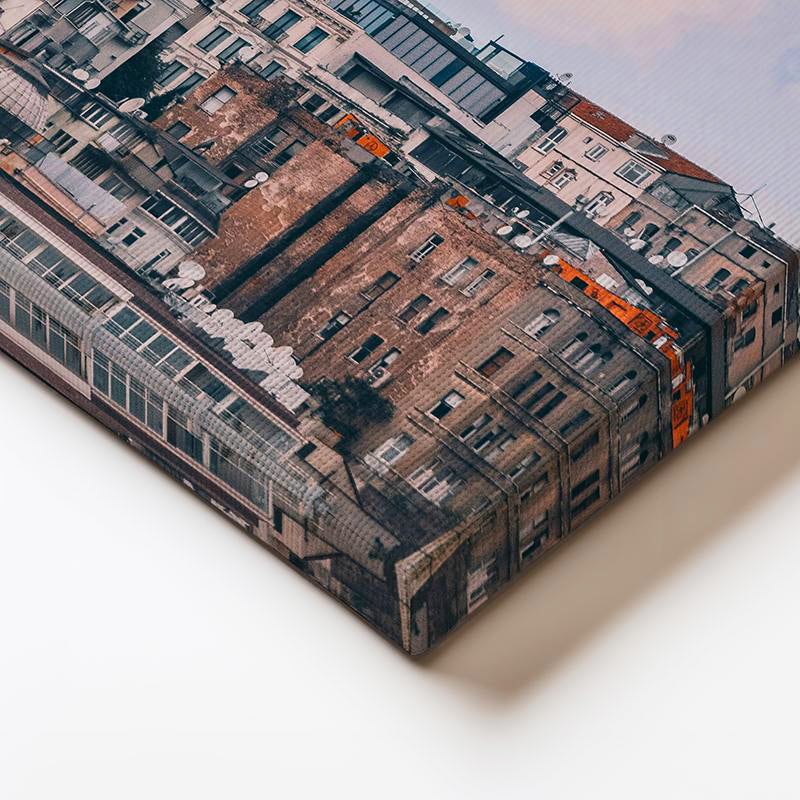 Yatay Kanvas Tablo Galata Kulesi ve Bulutlu Gökyüzü Şehir Mimari Tablo Ev Ofis Duvar Dekoru