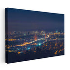 Yatay Kanvas Tablo Boğaz Köprüsü ve Uzak Şehir Işıkları Şehir Mimari Tablo Ev Ofis Duvar Dekoru