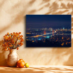 Yatay Kanvas Tablo Boğaz Köprüsü ve Uzak Şehir Işıkları Şehir Mimari Tablo Ev Ofis Duvar Dekoru