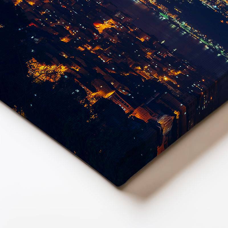 Yatay Kanvas Tablo Boğaz Köprüsü ve Uzak Şehir Işıkları Şehir Mimari Tablo Ev Ofis Duvar Dekoru