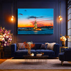 Yatay Kanvas Tablo Kız Kulesi Turuncu Gün Batımı Şehir Mimari Tablo Ev Ofis Duvar Dekoru