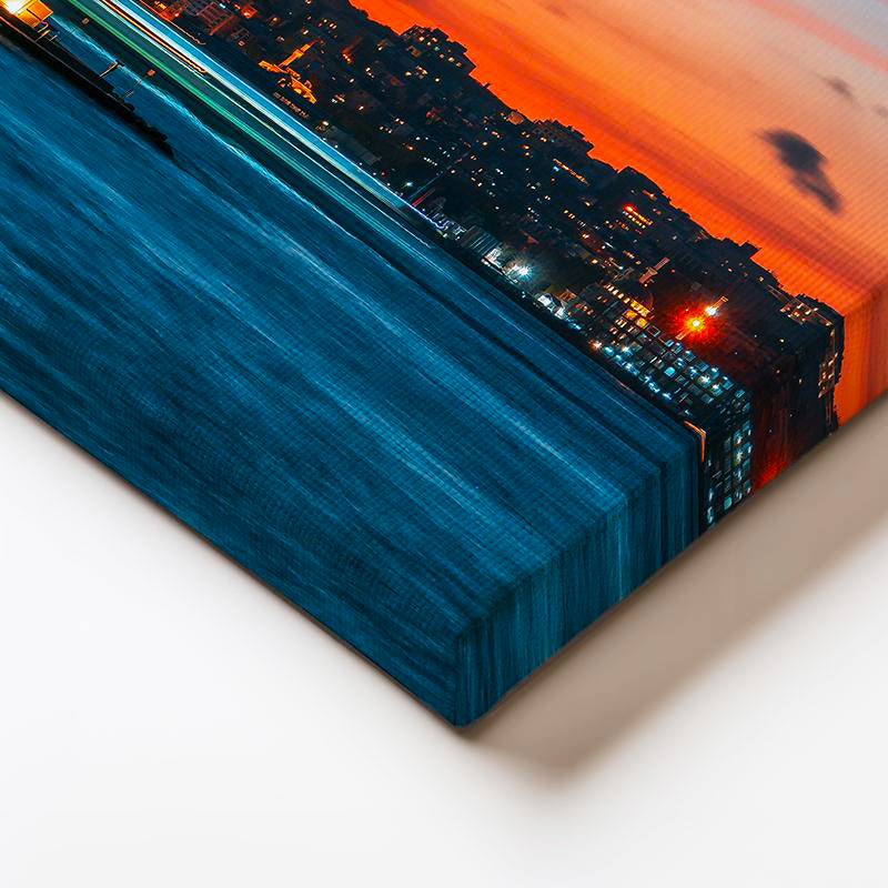 Yatay Kanvas Tablo Kız Kulesi Turuncu Gün Batımı Şehir Mimari Tablo Ev Ofis Duvar Dekoru