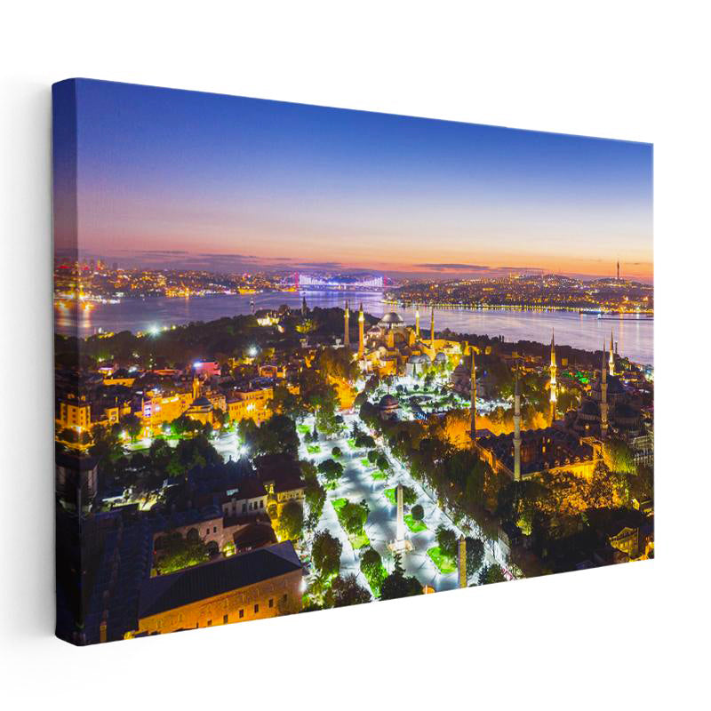 Yatay Kanvas Tablo Sultanahmet Meydanı ve Boğaz Manzarası Şehir Mimari Tablo Ev Ofis Duvar Dekoru