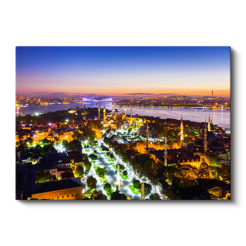 Yatay Kanvas Tablo Sultanahmet Meydanı ve Boğaz Manzarası Şehir Mimari Tablo Ev Ofis Duvar Dekoru
