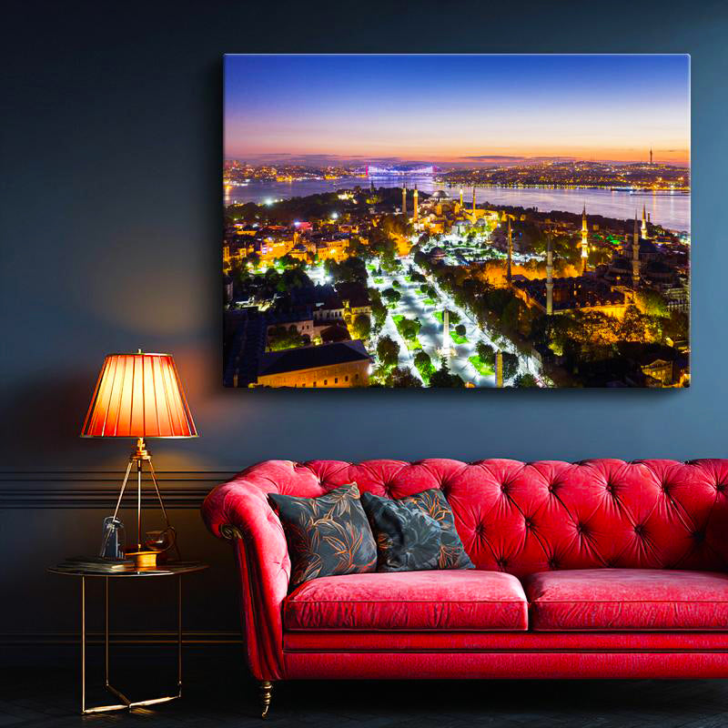 Yatay Kanvas Tablo Sultanahmet Meydanı ve Boğaz Manzarası Şehir Mimari Tablo Ev Ofis Duvar Dekoru