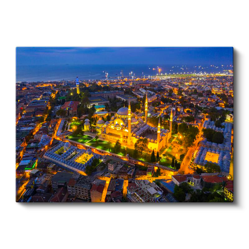 Yatay Kanvas Tablo Süleymaniye Camii Işıklandırılmış Avlu Şehir Mimari Tablo Ev Ofis Duvar Dekoru