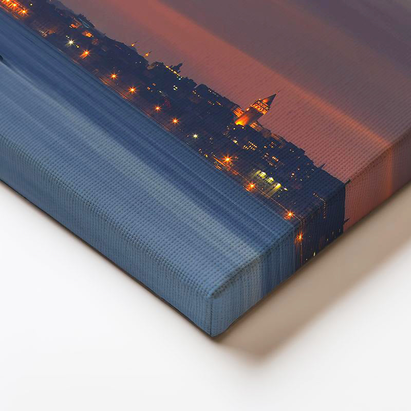 Yatay Kanvas Tablo Kız Kulesi Dingin Deniz ve Işıklar Şehir Mimari Tablo Ev Ofis Duvar Dekoru