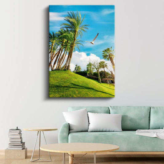 Tropik Palmiyeler - Yeşil Cennet ve Özgür Martı Kanvas Tablo