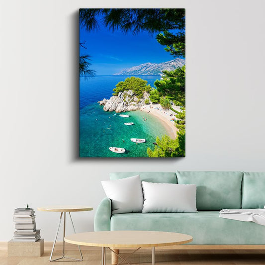 Turkuaz Koy - Kristal Sular ve Çam Ağaçları Kanvas Tablo