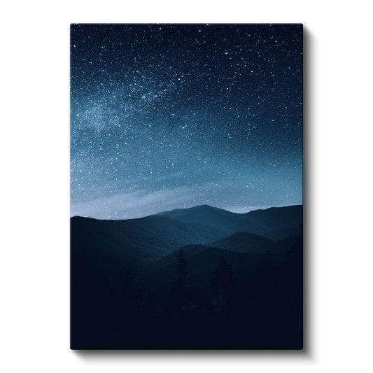 Yıldızlı Gece - Sessiz Dağ Silüetleri Kanvas Tablo