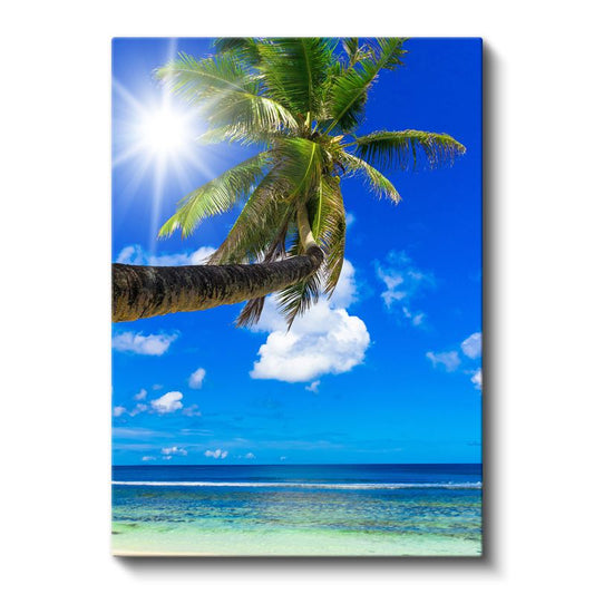 Turkuaz Cennet - Eğik Palmiye ve Kristal Deniz Kanvas Tablo