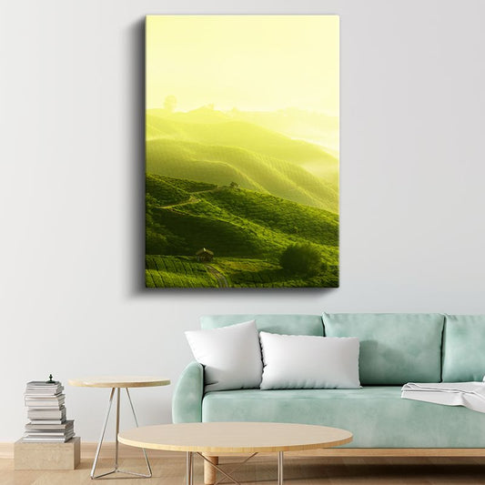 Yeşil Tepeler - Altın Işıkta Parlayan Vadiler Kanvas Tablo