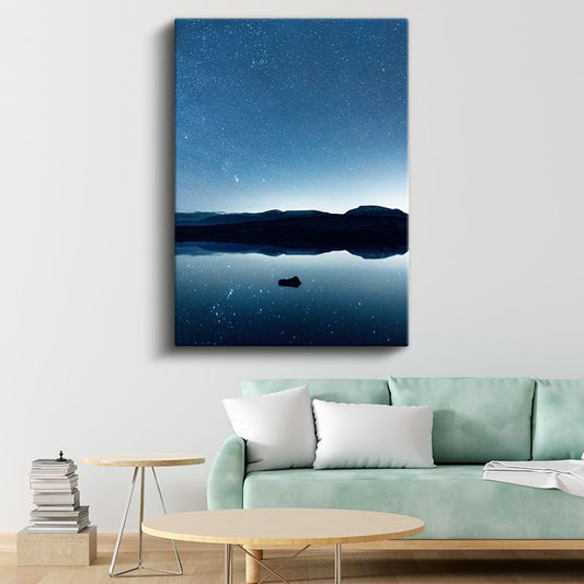 Yıldızlı Gökyüzü - Sakin Göl Yansıması Kanvas Tablo