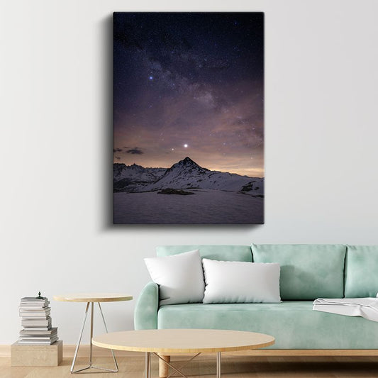 Samanyolu - Karlı Dağlar Üzerinde Yıldızlı Gece Kanvas Tablo