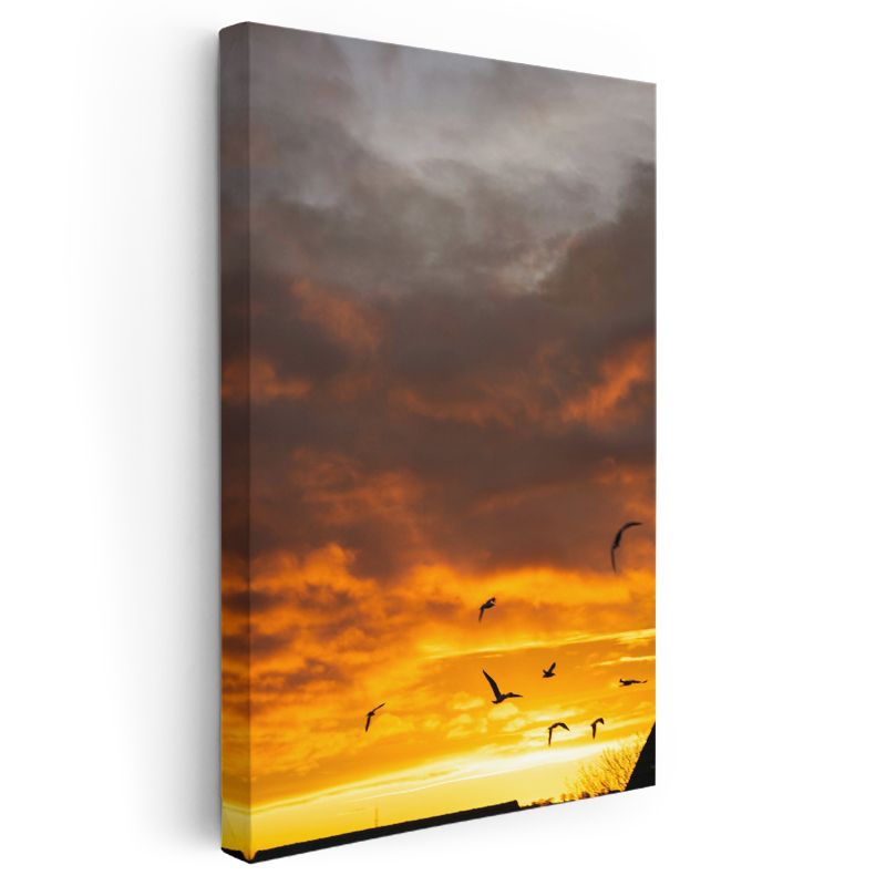 Alev Gökyüzü - Özgür Kuşlar Silüeti Kanvas Tablo