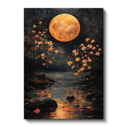 Altın Dolunay - Çiçekli Dere Manzarası Kanvas Tablo