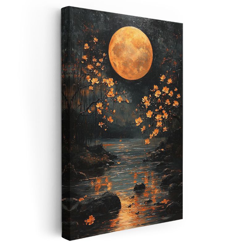 Altın Dolunay - Çiçekli Dere Manzarası Kanvas Tablo