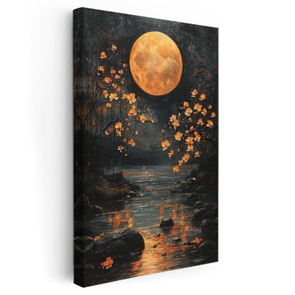 Altın Dolunay - Çiçekli Dere Manzarası Kanvas Tablo