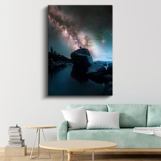 Samanyolu Manzarası - Gökyüzü ve Kayalıkların Büyüleyici Buluşması Kanvas Tablo