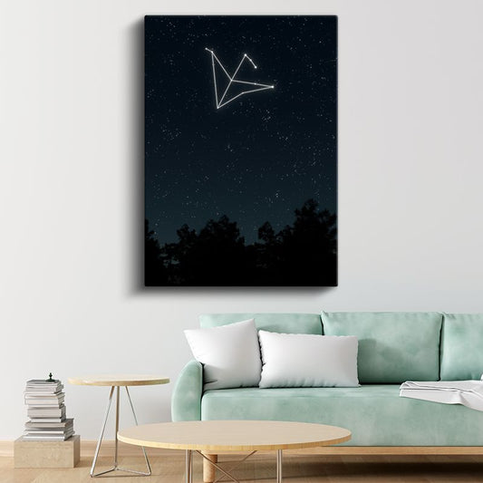 Yıldız Takımı - Gece Gökyüzünde Parlayan Kuş Silueti Kanvas Tablo