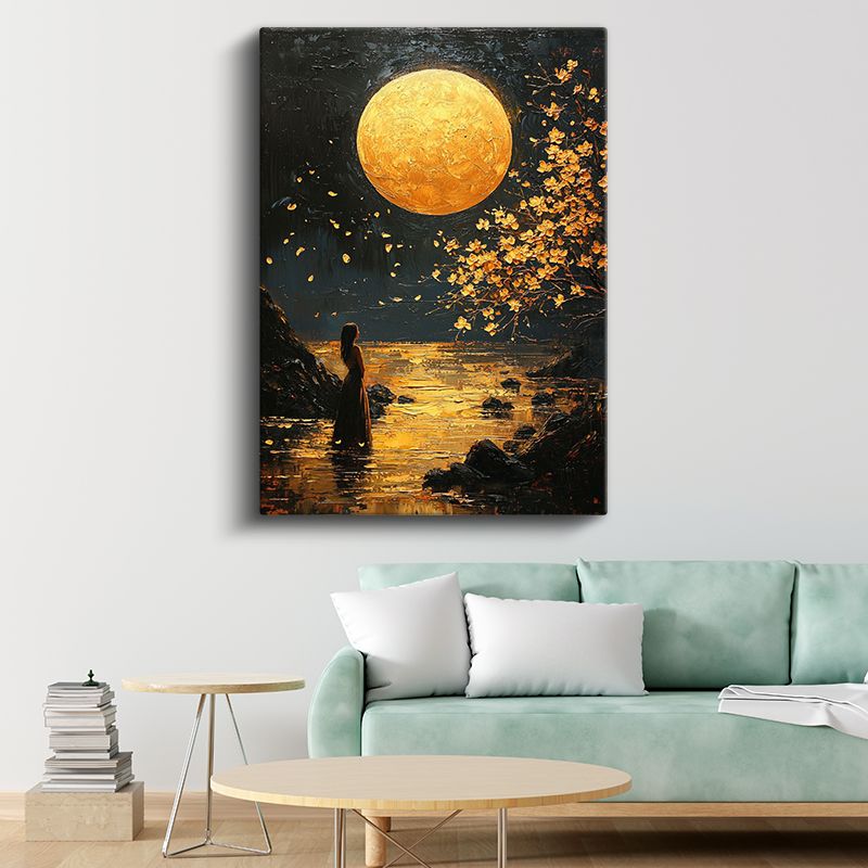 Altın Dolunay - Büyülü Gece Manzarası Kanvas Tablo