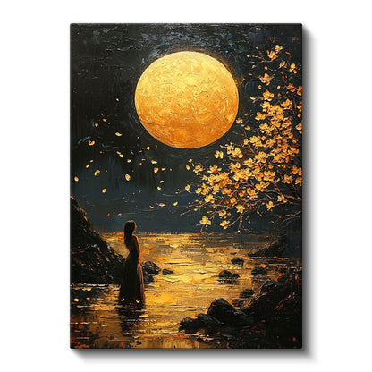 Altın Dolunay - Büyülü Gece Manzarası Kanvas Tablo