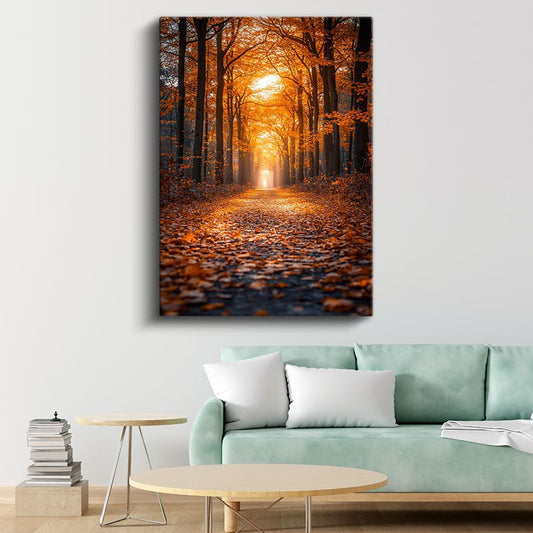 Sonbahar Patikası - Turuncu Yaprakların Büyülü Koridoru Kanvas Tablo