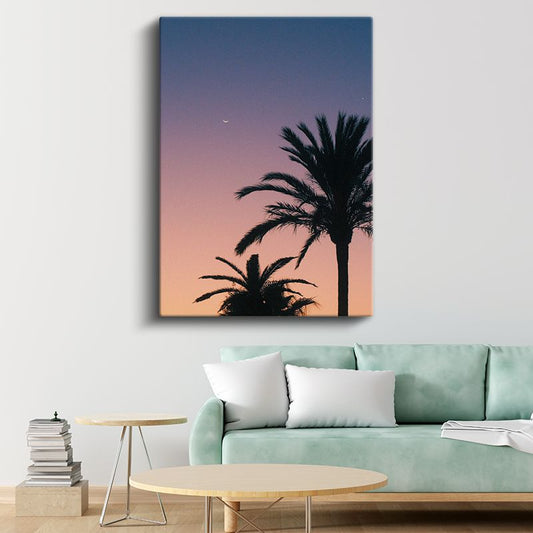 Tropikal Gün Batımı - Palmiye Silüetleri ve Alacakaranlık Gökyüzü Kanvas Tablo