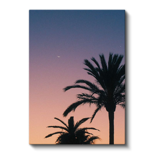 Tropikal Gün Batımı - Palmiye Silüetleri ve Alacakaranlık Gökyüzü Kanvas Tablo