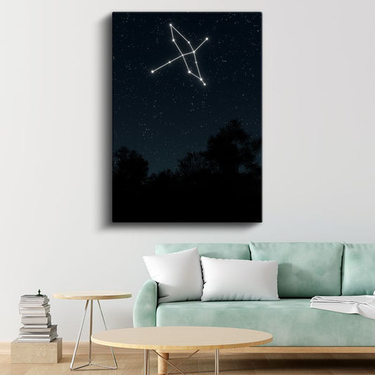 Takımyıldız - Gece Gökyüzünde Parlayan Yıldız Deseni Kanvas Tablo