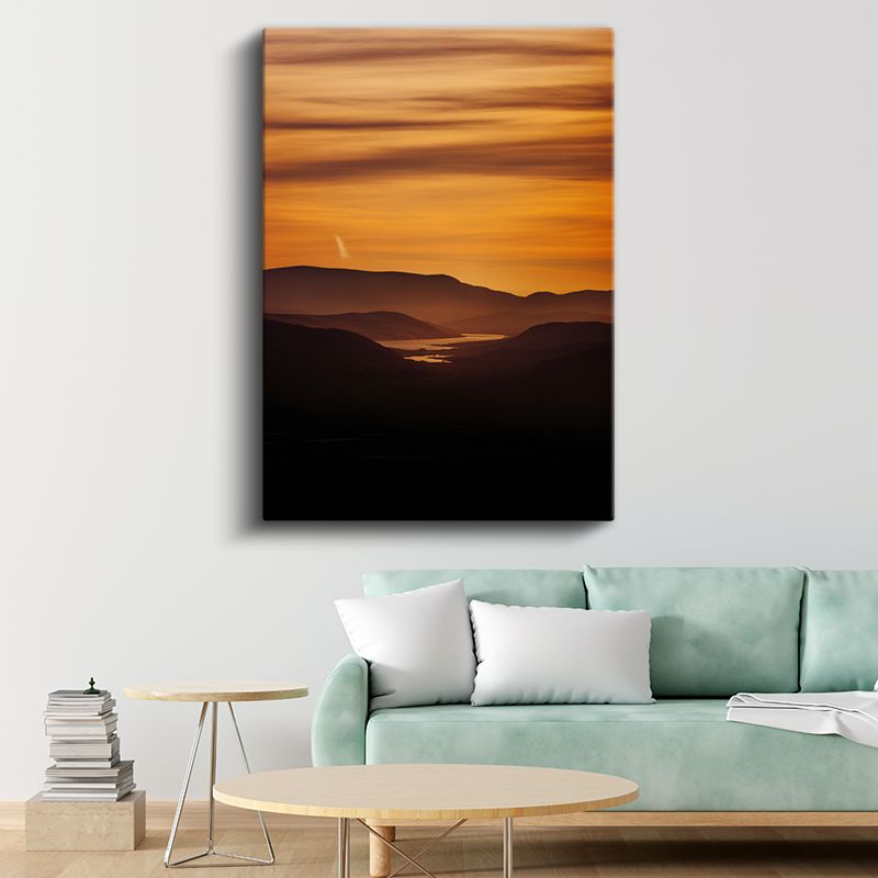 Altın Gün Batımı - Dağlar Arasında Parlayan Göl Kanvas Tablo