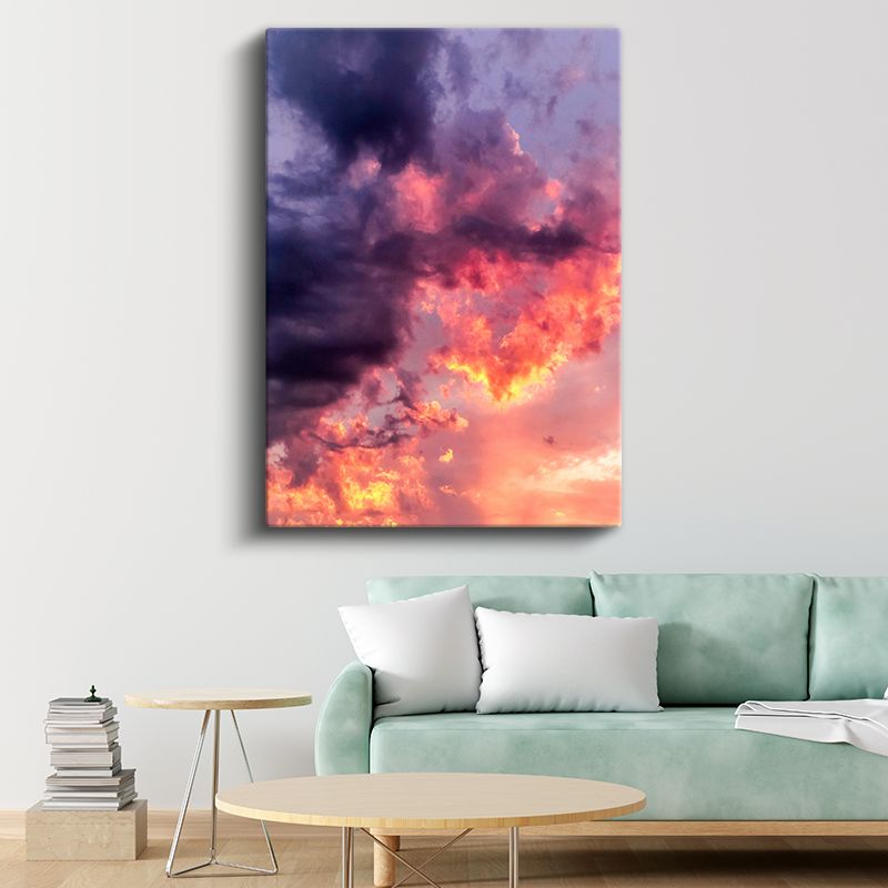 Alev Gökyüzü - Mor Bulutlar Arasında Gün Batımı Kanvas Tablo