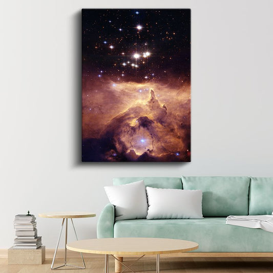 Kozmik Nebula - Yıldızlar ve Turuncu Gaz Bulutlarıyla Dolu Uzay Manzarası Kanvas Tablo