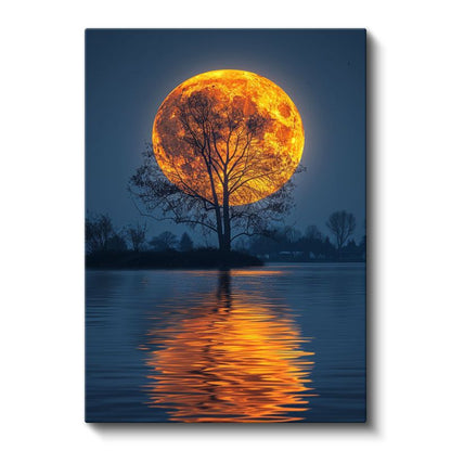 Altın Dolunay - Suda Yansıyan Gece Manzarası Kanvas Tablo