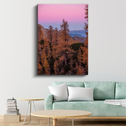 Alp Dağları - Sonbahar Renkleri ve Pembe Gökyüzü Kanvas Tablo