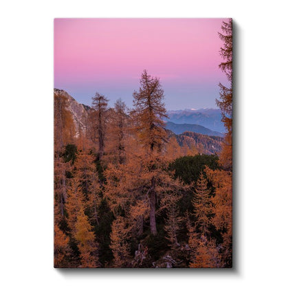 Alp Dağları - Sonbahar Renkleri ve Pembe Gökyüzü Kanvas Tablo